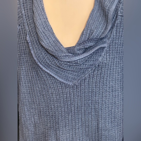 Free People Wildcat High-Low Waffle Knit Cowl Neck Blue-Purple Oversized Top L - Picture 7 of 9